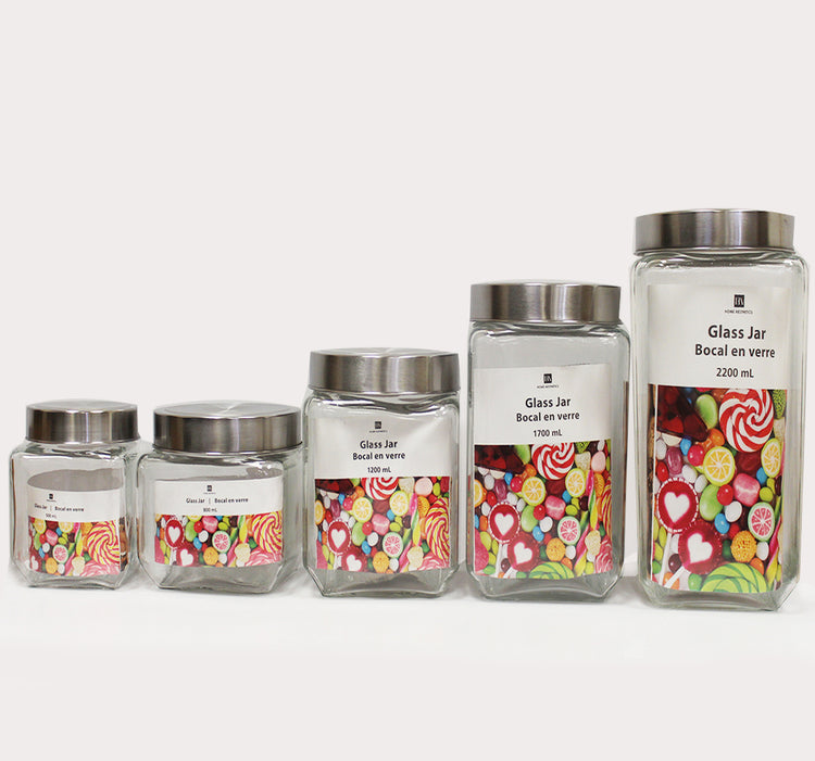 Square Glass Jar with Silver Metal Lid