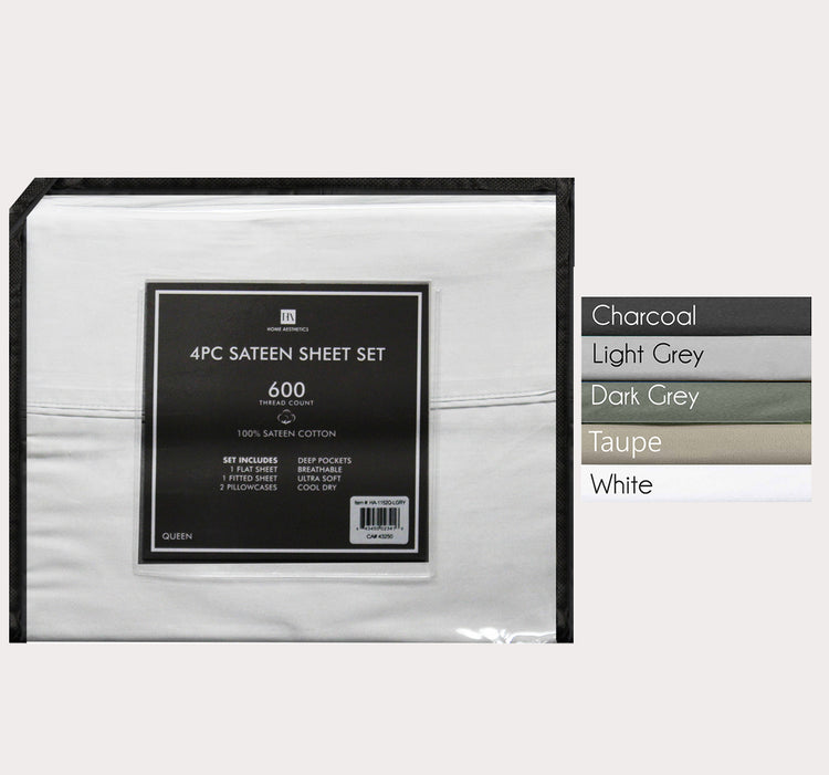 4pc Cotton Sateen Sheet Set(600 TC)