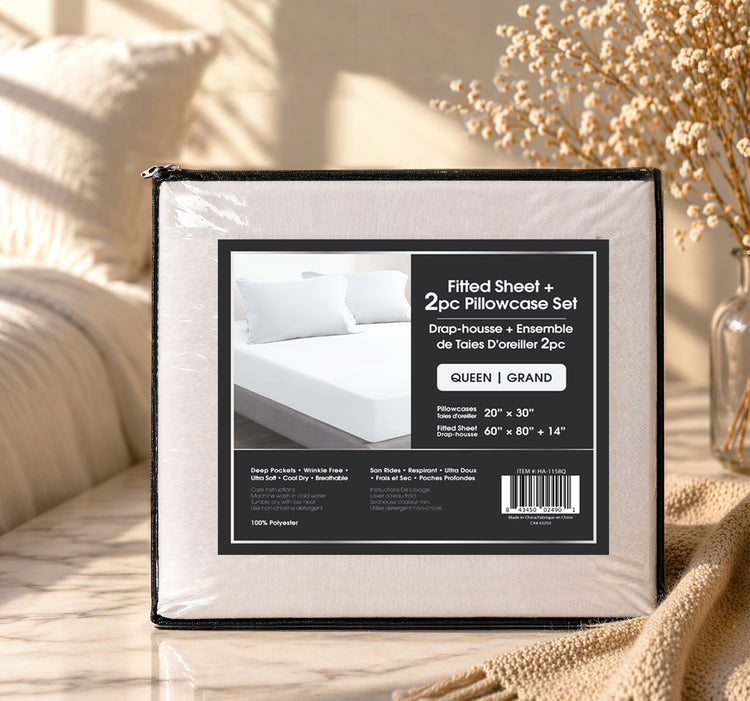 Solid Fitted Sheet with 2 Pillowcases