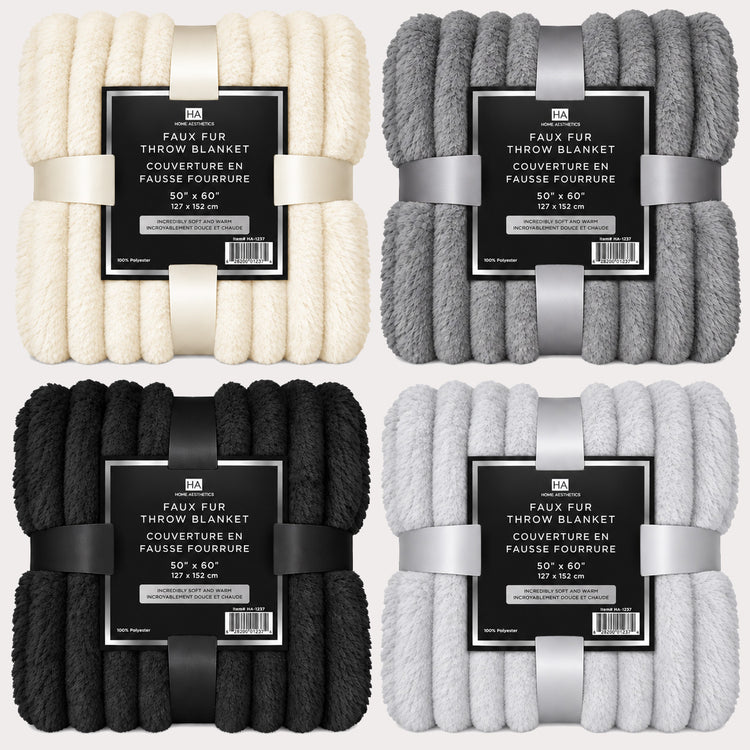 Striped Faux Fur Thtow Blanket - Flannel 50"x60"