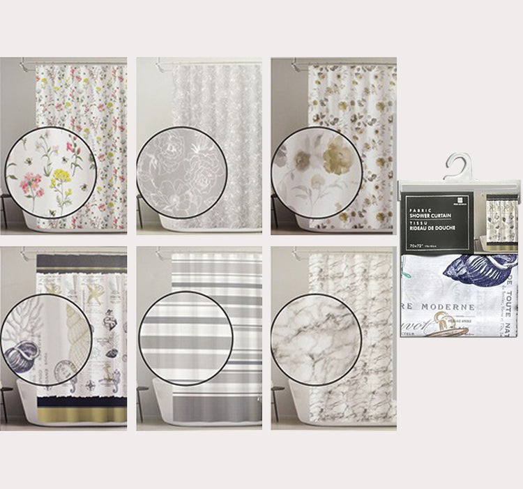 Printed Fabric Shower Curtain Without Hooks SET #3
