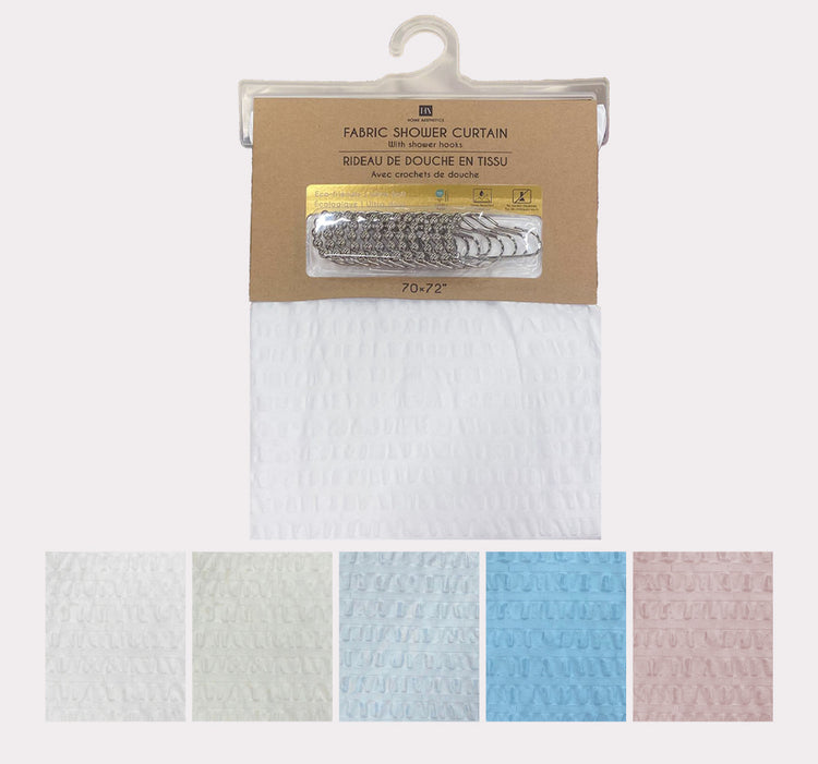 Solid Fabric Shower Curtain with Hooks