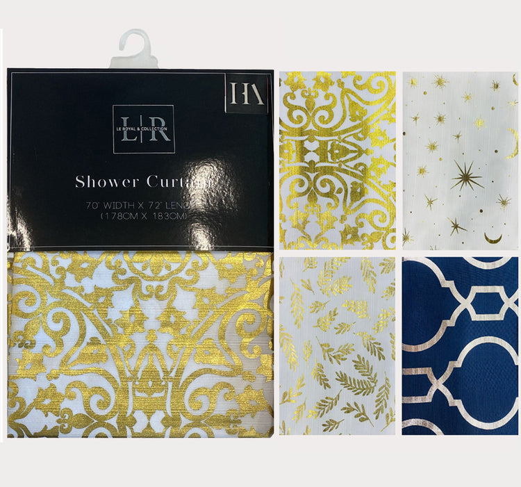 Amelia Metallic Fabric Shower curtain set No Hooks