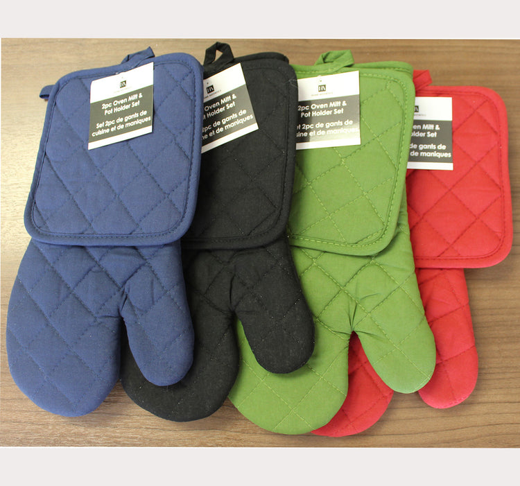 2pc Cotton Oven Mitt & Pot Holder Set