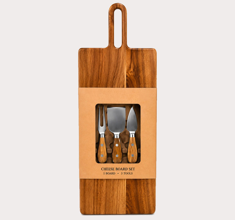 Acacia Wood Cheese Board with 3-Piece Cutter Set