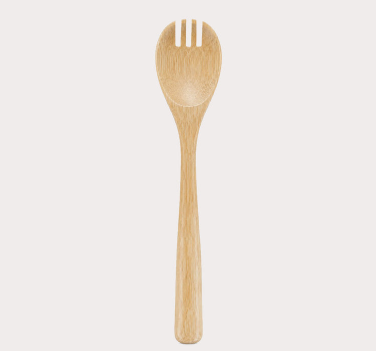 Natural Wood Slotted Spoon with Three Slots and Long Handle