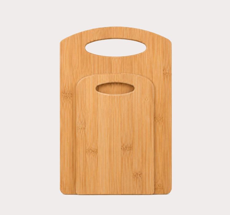 2pc Set Bamboo Cutting Board with Built-In Handles and Reversible