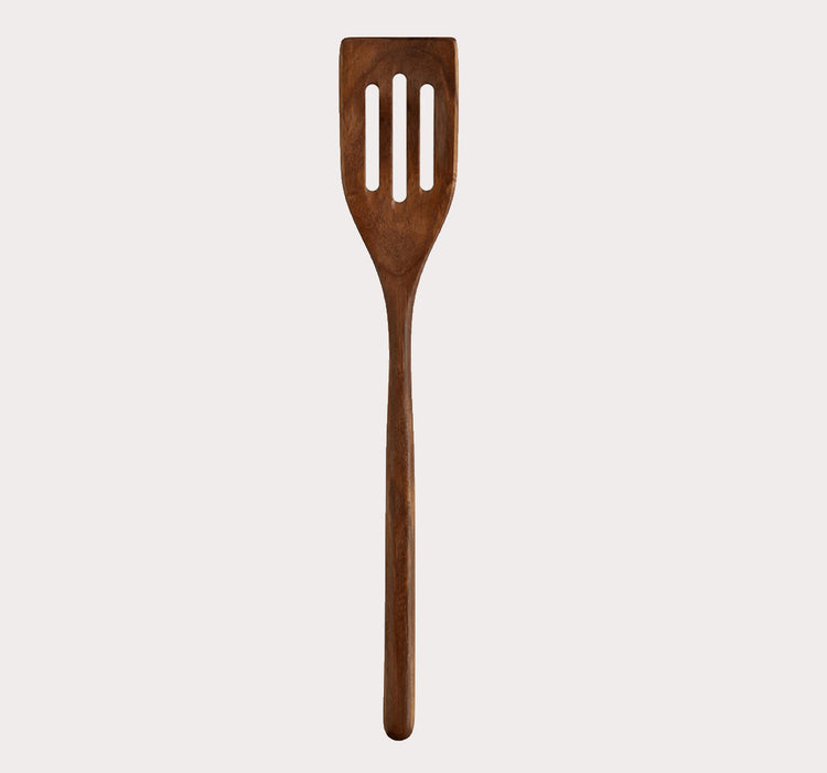 Wood Slotted Turner Spatula with Three Drainage Slots