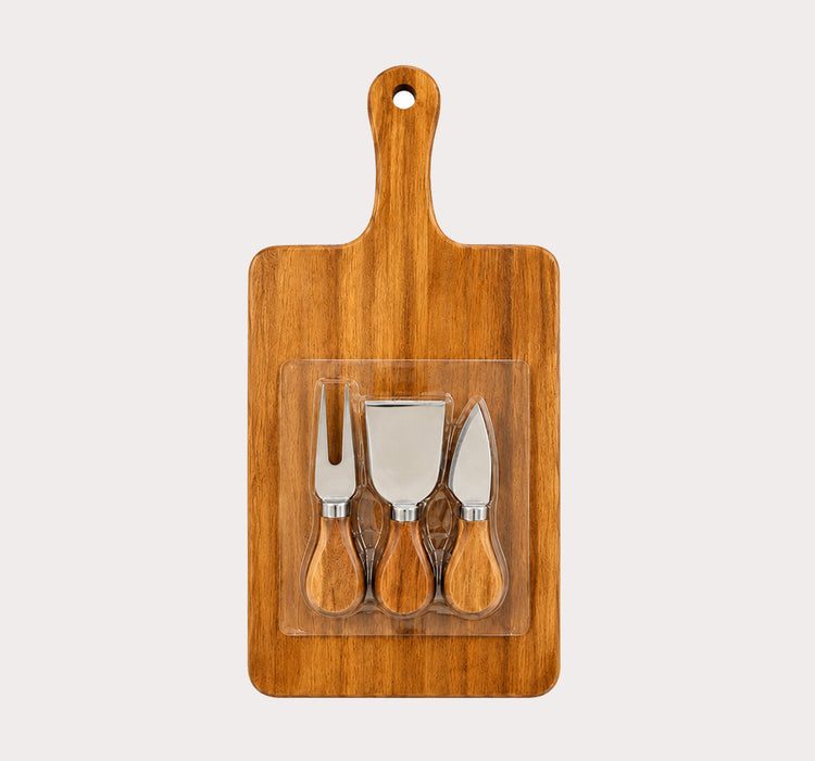 Acacia Wood Cheese Board Set with 3 Stainless Steel Cheese Tools