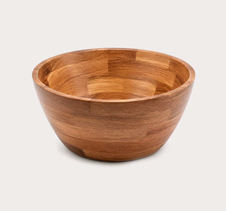 Acacia Wood Serving Bowl with Deep Rounded Design and Natural Mixed-Wood Grain Finish