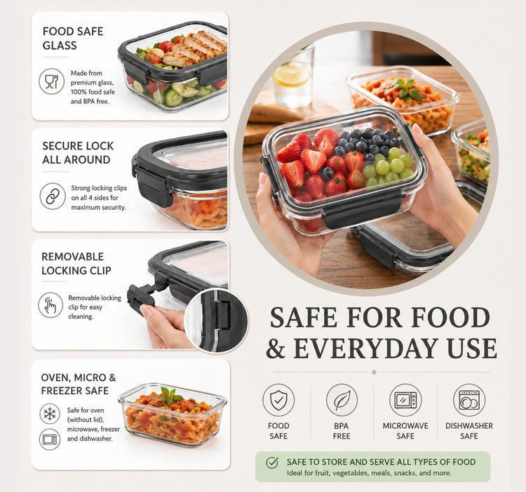 Rectangular Glass Food Container with Glass Lid