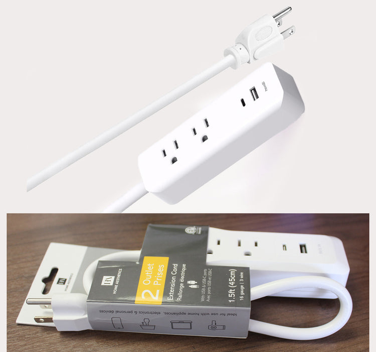 2 Outlet Extension Cord w/USB Ports
