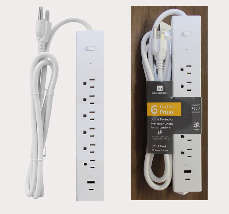 6 Outlet Surge Protector w/USB Ports (735J)