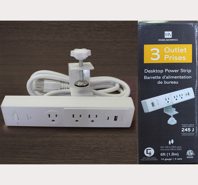3 Outlet Desktop Power Strip Surge w/USB Ports (245J)