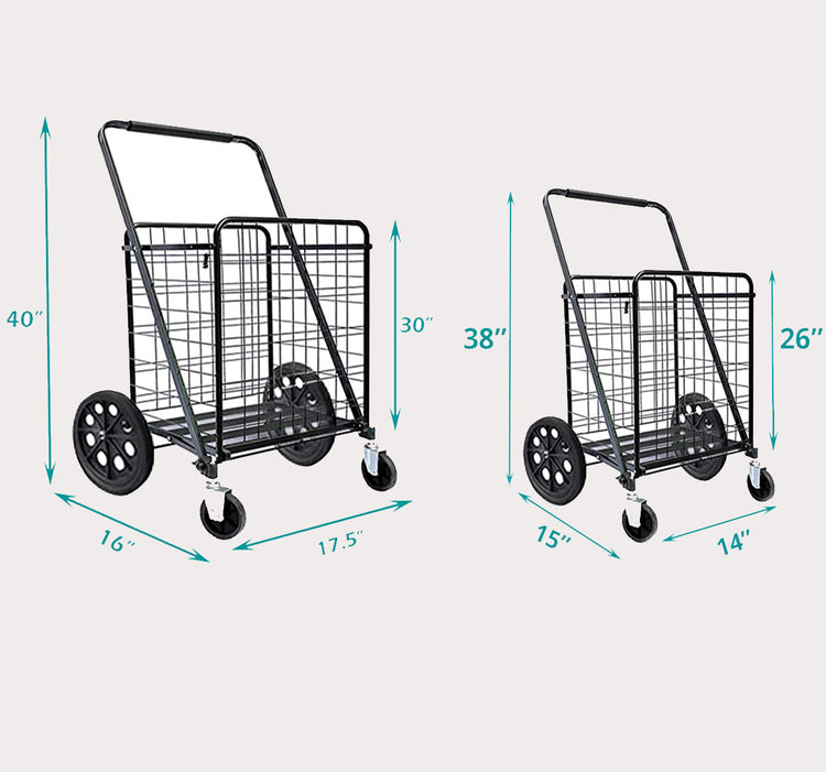 Premium Shopping Cart with 360° Rolling Swivel Wheels- Large & Medium