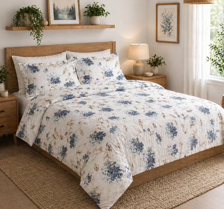 9500 Printed 3pc Duvet Cover Set- Aqua Floral