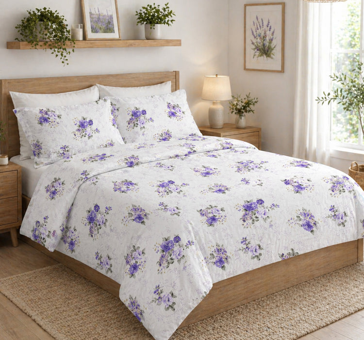 9500 Printed 3pc Duvet Cover Set- Lavender Rose