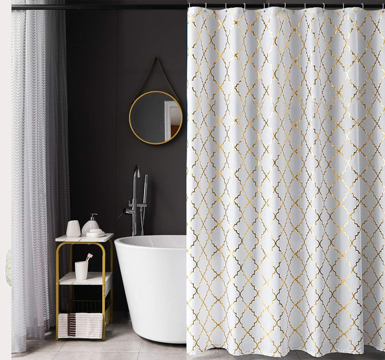 Amelia Metallic Fabric Shower curtain set with Hooks