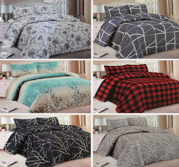 SET 9 Printed 3pc Quilted Cover Set