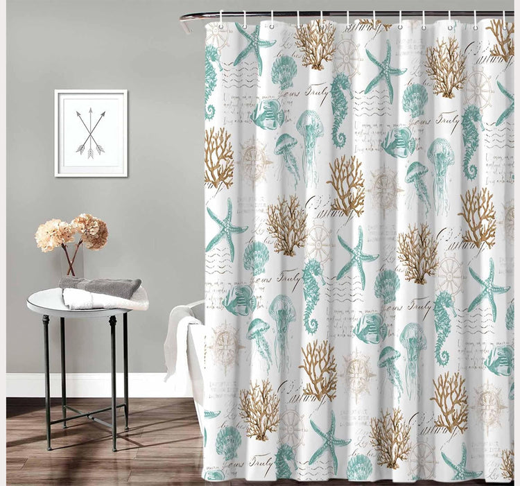 Britney Printed Fabric Shower curtain set with Hooks