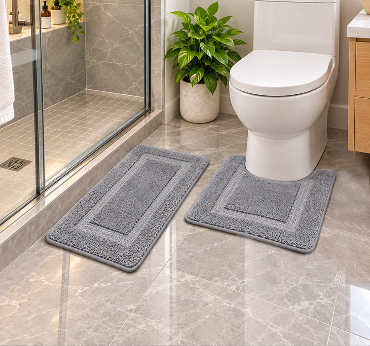 2pc Washable Non-Slip Plush Microfiber Bath Mat