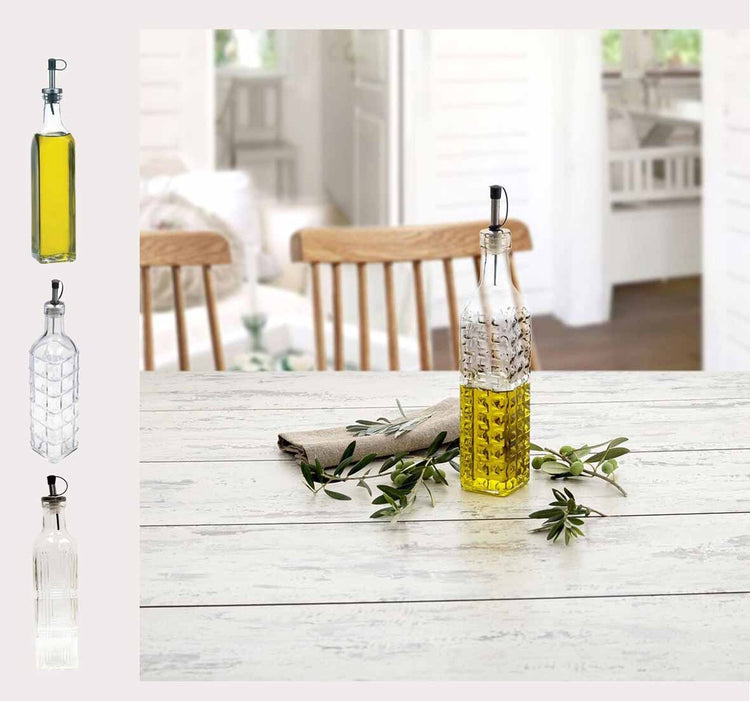 Glass Oil Bottle, with metal lid