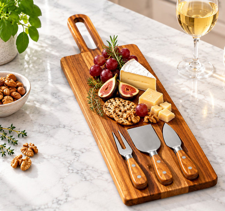 Acacia Wood Cheese Board with 3-Piece Cutter Set