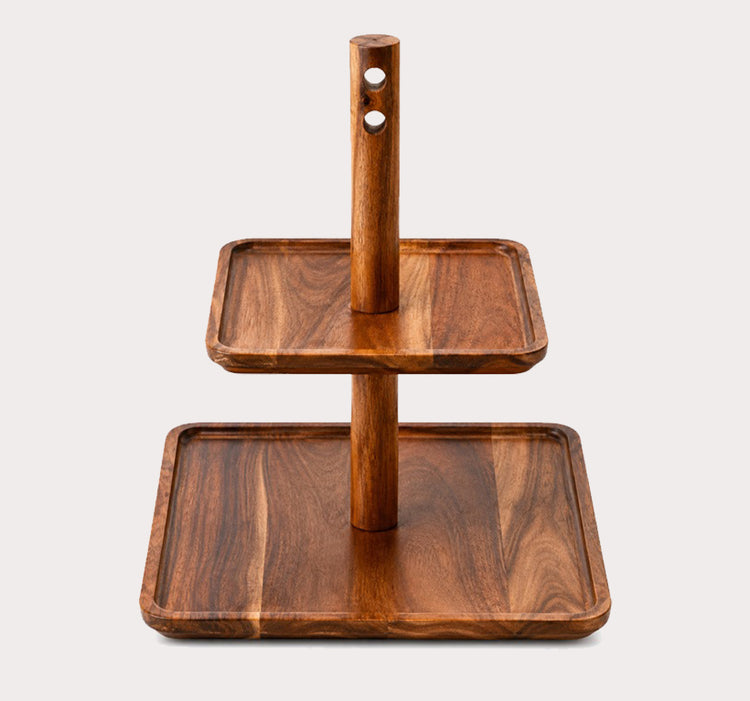 Acacia Wood 2-Tier Serving Tray