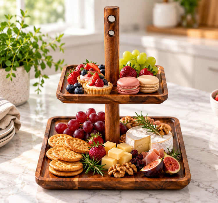 Acacia Wood 2-Tier Serving Tray