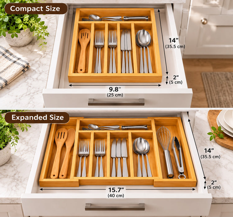 Acacia wood Expandable Kitchen Drawer Organizer
