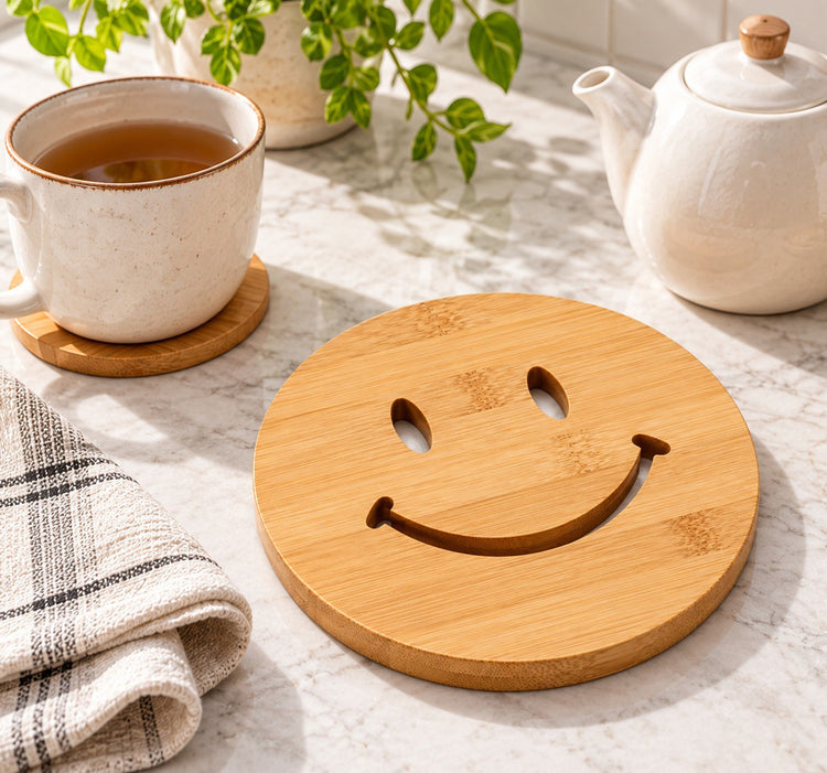 Round Bamboo Slotted Trivet for Hot Pots, Pans and Cookware