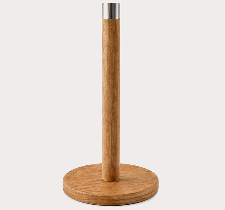 Acacia Wood Paper Towel Holder with Stainless Steel Top Cap
