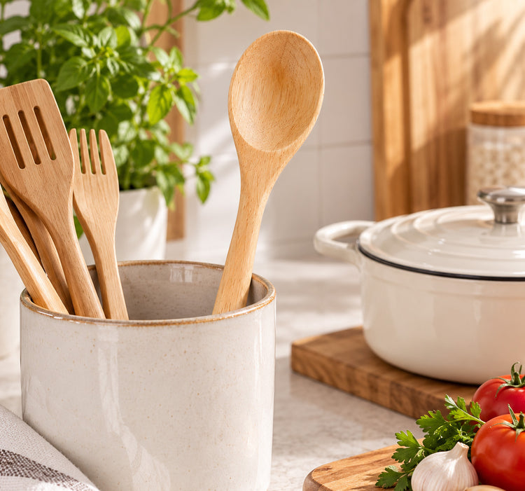 Natural Wood Cooking Spoon with Long Handle