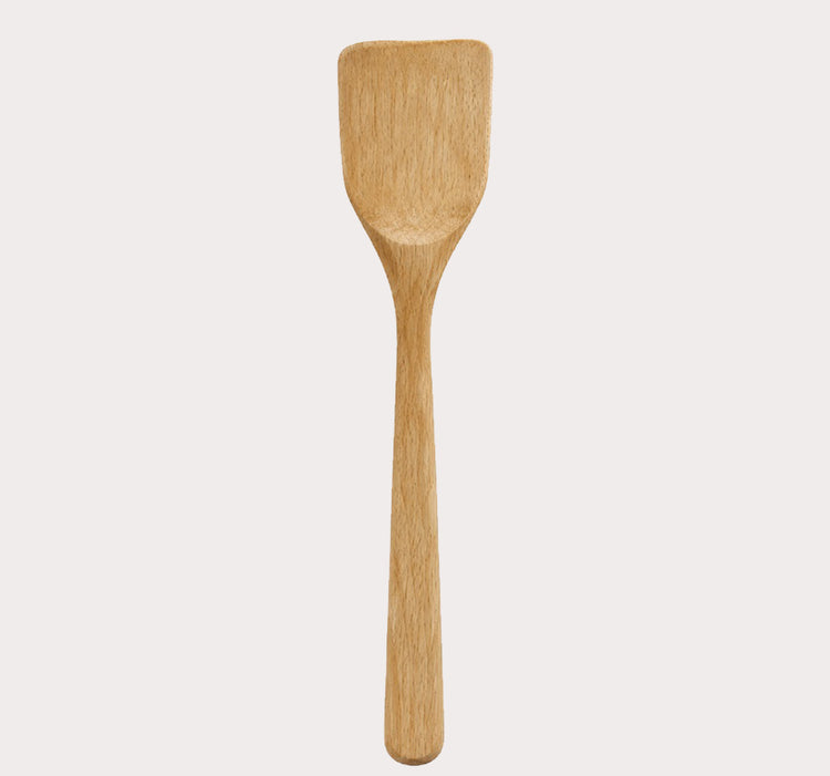 Natural Wood Solid Turner Spatula with Wide Flat Head and Long Handle