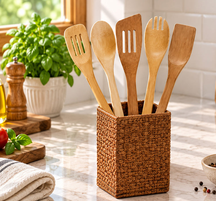 5-Piece Wood Cooking Utensil Set w/Assorted Spoon and Slotted Turner Designs