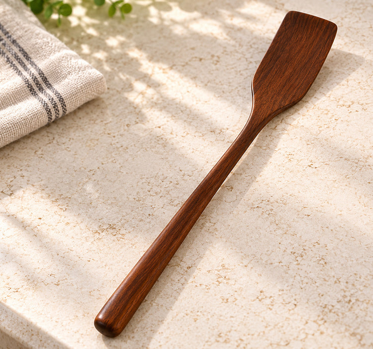 Wood Solid Turner Spatula with Wide Flat Head