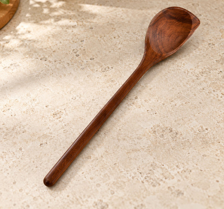 Wood Deep Cooking Spoon with Rounded Bowl and Long Handle