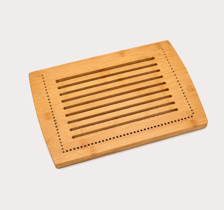 Bamboo Bread Cutting Board with Slotted Surface and Perforated Border