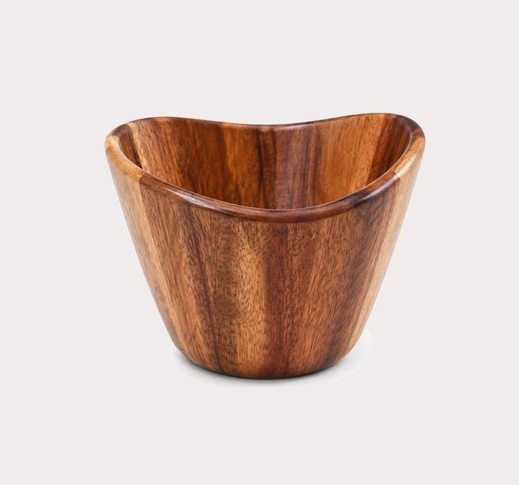 Acacia Wood Serving Bowl with Deep Interior and Natural Wood Grain Finish