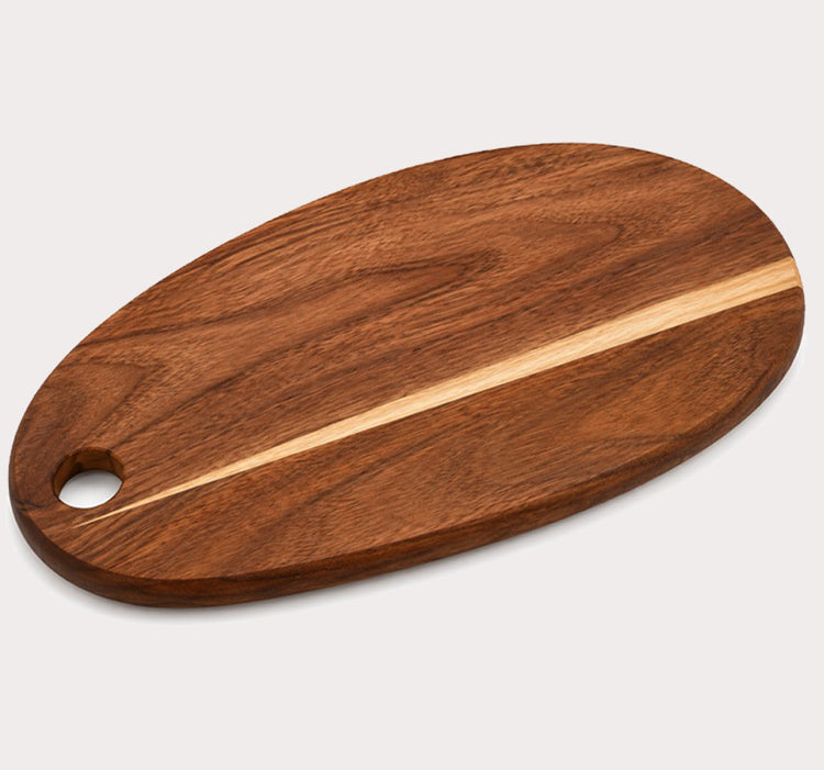 Acacia Wood Serving Board w/Oval Shape, Natural Wood Grain & Hanging Hole- Large