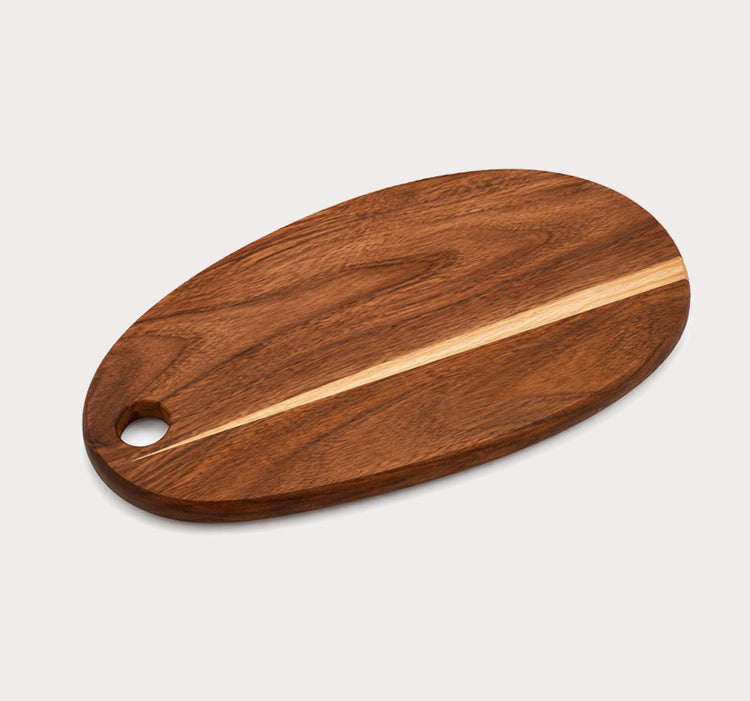 Acacia Wood Serving Board w/Oval Shape, Natural Wood Grain & Hanging Hole- Medium