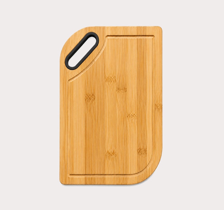 Bamboo Cutting Board with Built-In Black Handle, Deep Juice Groove and Natural Bamboo Grain