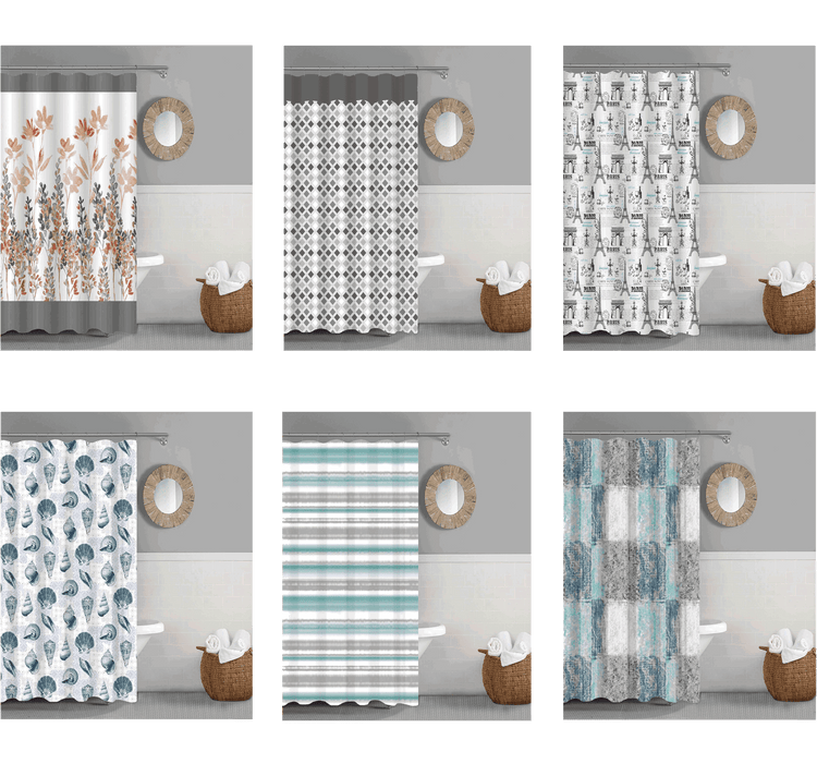 Printed Cascadia 13pc Shower curtain set with Hooks