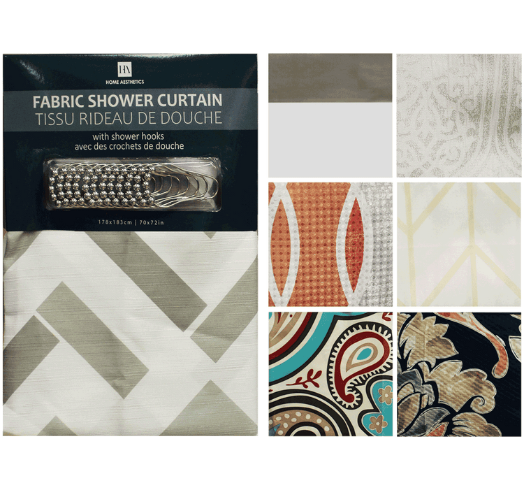 Printed Fabric Shower curtain set with Hooks